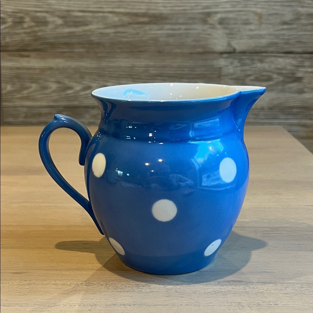 Vintage Made in Czechoslovakia Blue and White Polka Dot Creamer Pitcher